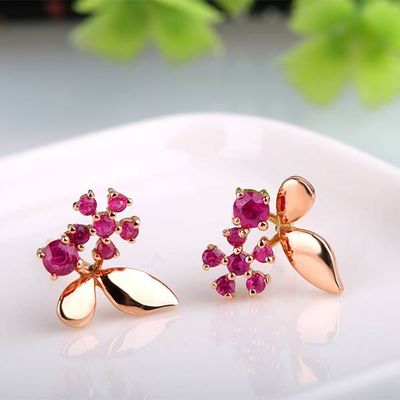 Natural Ruby Earrings 14K Gold Gemstone Ear Stud for Women Fashion Charm