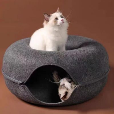 High quality Felt Material premium Cat Tunnel Bed Indoor Cat Tunnel Peekaboo Cave with Same-Color Zi