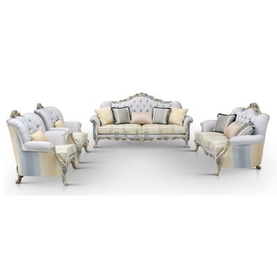 Carved Loveseat graceful fabric Sofa sets with Antique Silver Finish