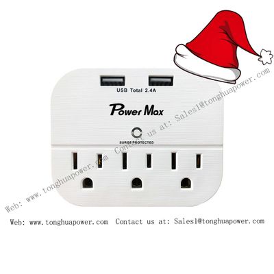 Surge Protector, USB Wall Charger with 2 USB charging ports(smart 2.4 A Total), 6-Outlet wall tap
