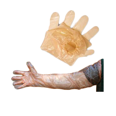 Long arm elastic full protection long shoulder disposable pe veterinary glove with rubber band