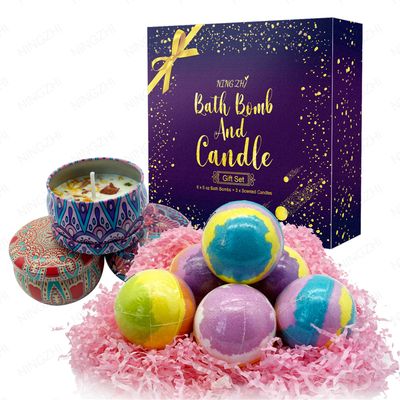 6 Pack Gift Set Vegan Fizzy Spa Bath Bombs with Scented candle