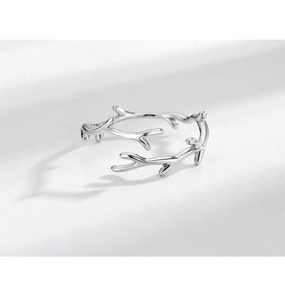 Simple Branch Leaf Thin Ring Silver Color Open Adjustable Ring For Women Girls Trendy Fashion Finger