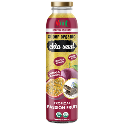 300ml Glass Bottle VINUT Chia seed drink with Tropical Passion fruit Manufacturer Super Food
