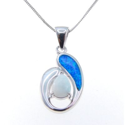 925 sterling silver blue opal with natural blue larimar pendants for wholesale