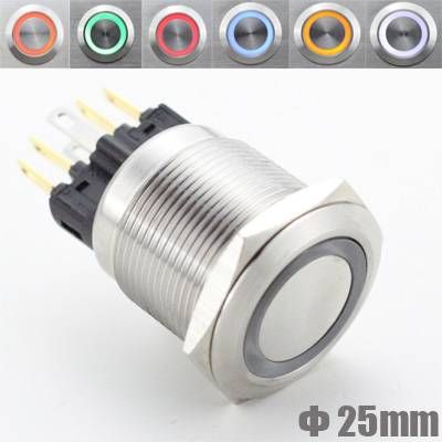 Latching 25mm LED Pushbutton Switch Stainless Steel