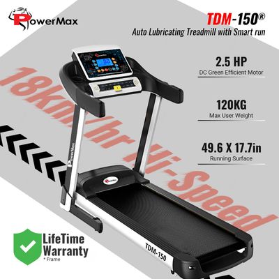 Powermax Fitness TDM-150® Auto Lubricating Treadmill with Smart Run Function