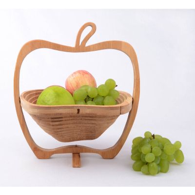 Apple Shaped Bamboo Wooden Foldable Collapsible Fruit and Egg Bread Basket