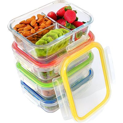 3 compartment high borosilicate glass food container