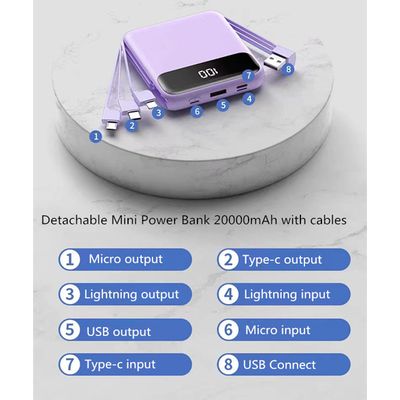Detachable compact power bank 10000mah with cables