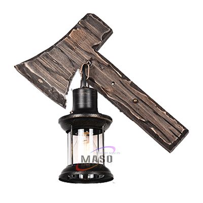 Wall lamp vintage natural wooden axe sleep night light design for home