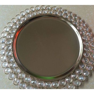 Foshan cheap silver crystal charger plate for wedding tables decor