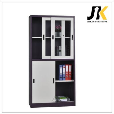 Metal storage file cabinet with glass sliding door