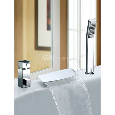 Contemporary Chrome Waterfall Bathtub Faucets With Hand Shower