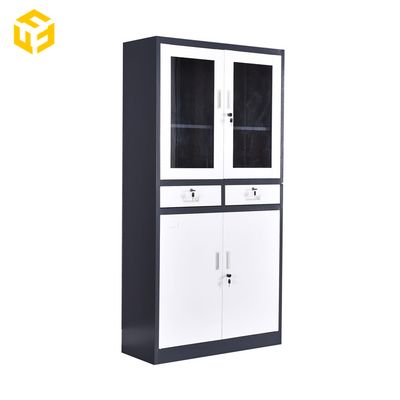 Furnitopper Steel Office Cabinet Metal Glass Door File Cabinet with Two Middle Drawers