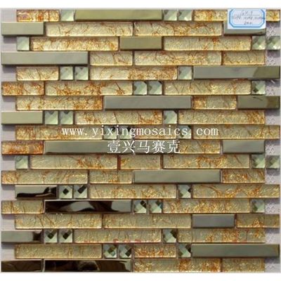 gold yellow color glass mosaic tiles mix metal mosaic tile for wall decor
