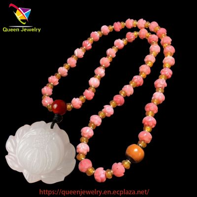 paparazzi jewelry quartz peach and superior topaz necklace delicate white jade flower bud pendant