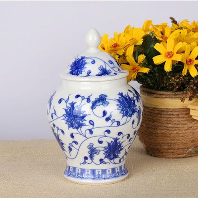 Wholesale urns, ceramic cremation urns, pet blue and white decorative urns, with box bags