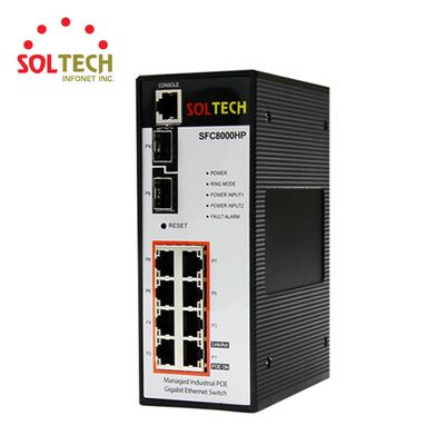 Industrial PoE Switch, 10/100/1000Mbps 8 UTP Ports with 100/1000/2.5Gbps 2 SFP Slots, Maximum power