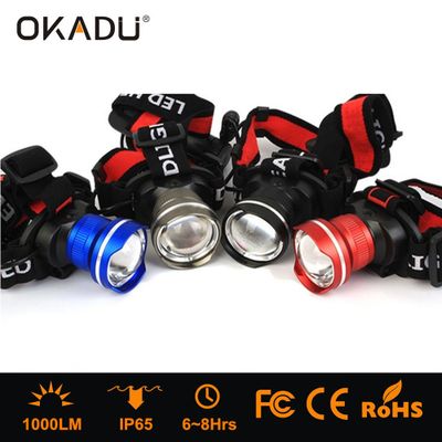 OKADU HT08 Blue Gray Red Black Aluminum 18650 Battery LED Headlight Cree T6 1000Lumen LED Headlamp