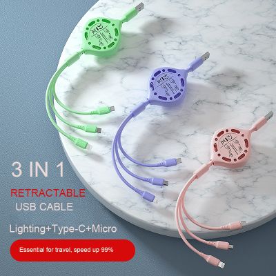 NEW 3 in 1 Multi USB Retractable Charger Cable Cord iPhone USB TYPE C Android Micro