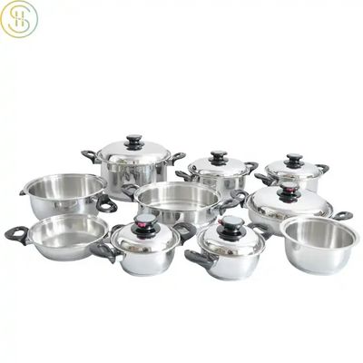 Custom factory 16pcs crimp 304 non-toxic surgical stainless steel pot and pans cookware set for home