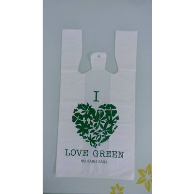 recycle plastic bag, t-shirt bag green printed