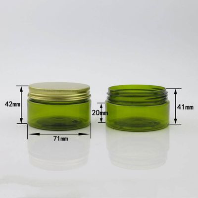 In stock 100ml green plastic jar for for body cream with gold metal cap