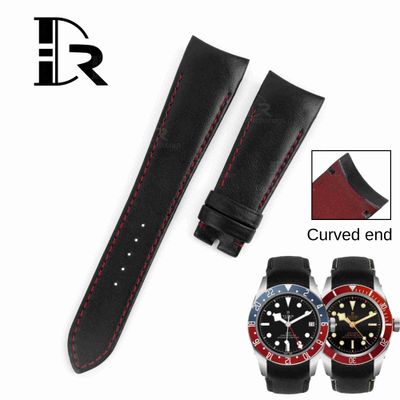 Handmade 24mm Black leather bracelet Curved End for Tudor Black Bay | Drwatchstrap