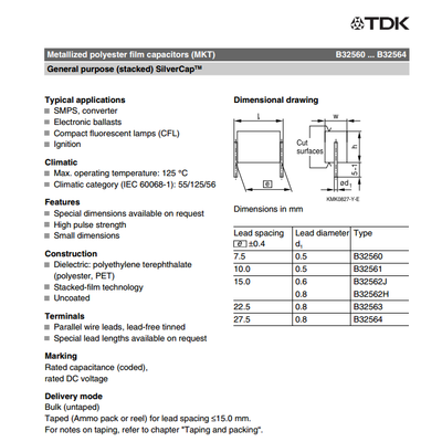 TDK-epcos Inventory: B32562H8224J 0.22UF