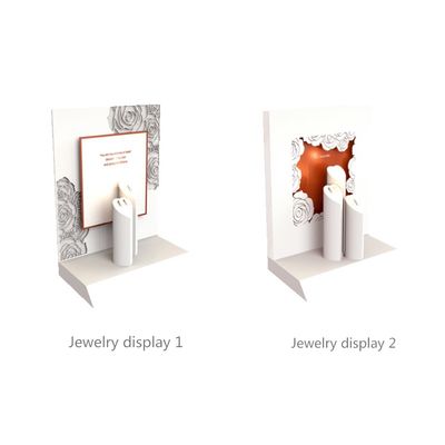 High-end and luxury flower white wooden jewelry window displays with heart-shaped jewelry stands