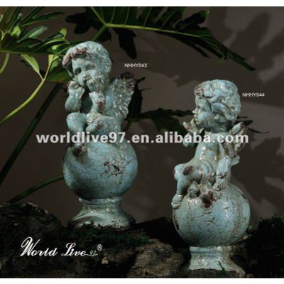 Antique Blue Ceramic Angel and Fairy Figurine