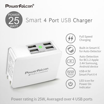 PowerFalcon 25W Smart 4-port USB charger/Foldable
