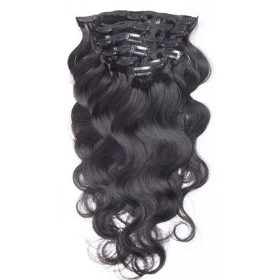 LEDON Clip-in Hair Extensions, Bodywave BW, Color 1B, Natural Black, 100% Human Hair Extensions