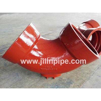 Ductile iron pipe fittings, double socket bend with outlet.