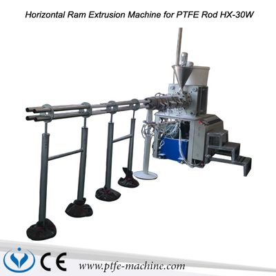 Horizontal ram extrusion machine for PTFE rod or UHMW-PE