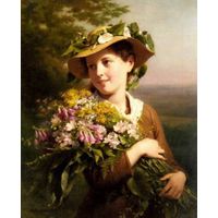 The Girl with Flower Portrait Oil Painting thumbnail image