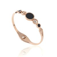 Single ring linked fashion rose gold hollowed bangle with black enamel and zircons imbeded thumbnail image
