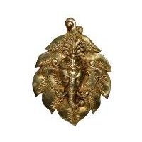Brass Hand Carved Hindu Lord Ganesha Wall Hanging with Leaf for Wall and Door Decoration thumbnail image