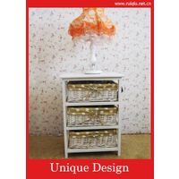 Wood storage cabinet with willow basket RQ-11189 thumbnail image