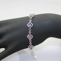925 Silver Chain Bangle with Amethyst Cubic Zircon (H08) thumbnail image