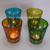 10cm empty green and amber recycled glass candle holder jar with lids thumbnail image