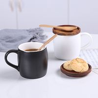 Thicked Coffee Mug,Ceramic Coffee Mug with Acacia Wood Lid 13OZ,Black&White Ceramic Cup for Tea&Milk thumbnail image