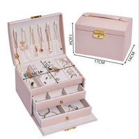 3-layer Large Leather Jewelry Box Necklace Earring Ring Casket Makeup Storage Organizer Box thumbnail image