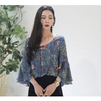 Summer New Korean style Stylish women Double Bell 3/4 Sleeve Blouse for ladies thumbnail image