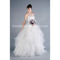 Vera Wang Inspired Tulle and Satin Ball Gown Strapless Sleeveless Sweep Train Wedding Dress with Ruf thumbnail image
