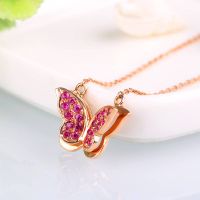 100% Natural Ruby Butterfly Pendant Necklace 14K Gold Fahion Charm for Women thumbnail image