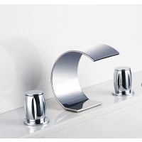 Contemporary Waterfall Bathroom Sink Tap Chrome Finish Widespread T7707 thumbnail image