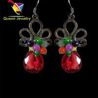 European fashion earring 2018 silver plated colorful bead red teardrop rhinestone handmade earrings thumbnail image