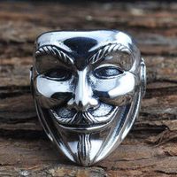 Men's Sterling Silver V For Vendetta Mask Wrap Ring thumbnail image